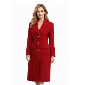 Evan-Picone Red Wool Royalcore Coat Crest Buttons Womens Sz16 Trench old money